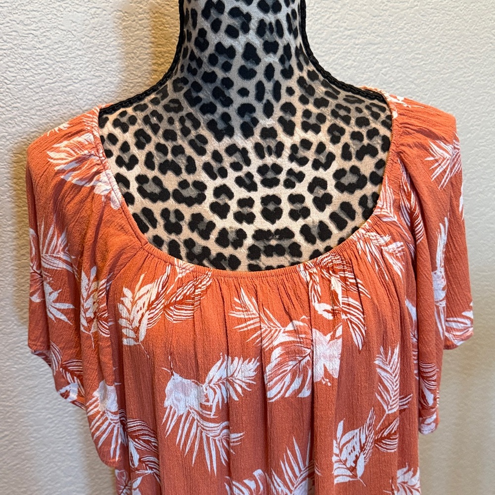 Tropical Rust Leaf Print Blouse - image 2
